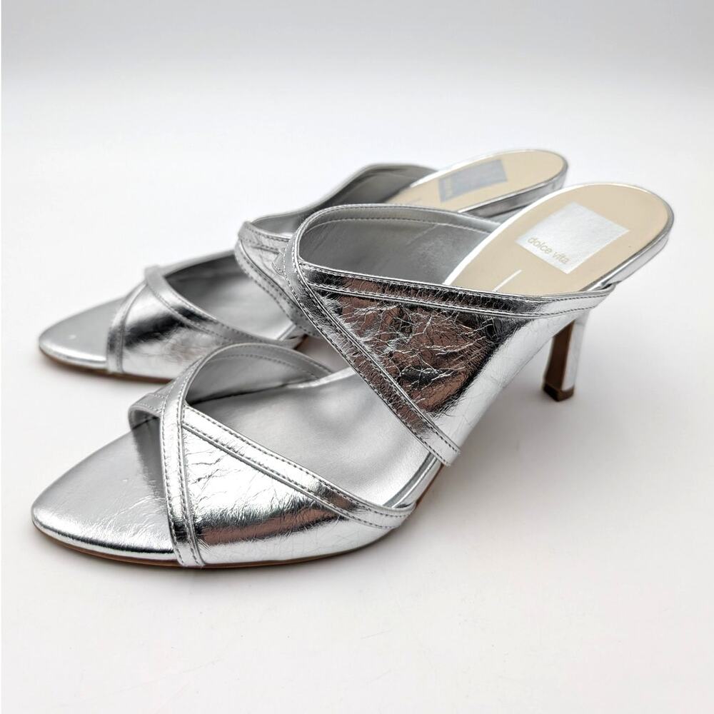 Dolce Vita Mandel Double Strap Heel Sandals Women's Silver Size US8 EU38.5